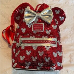 Loungefly Red Sequin Backpack with Silver Accents